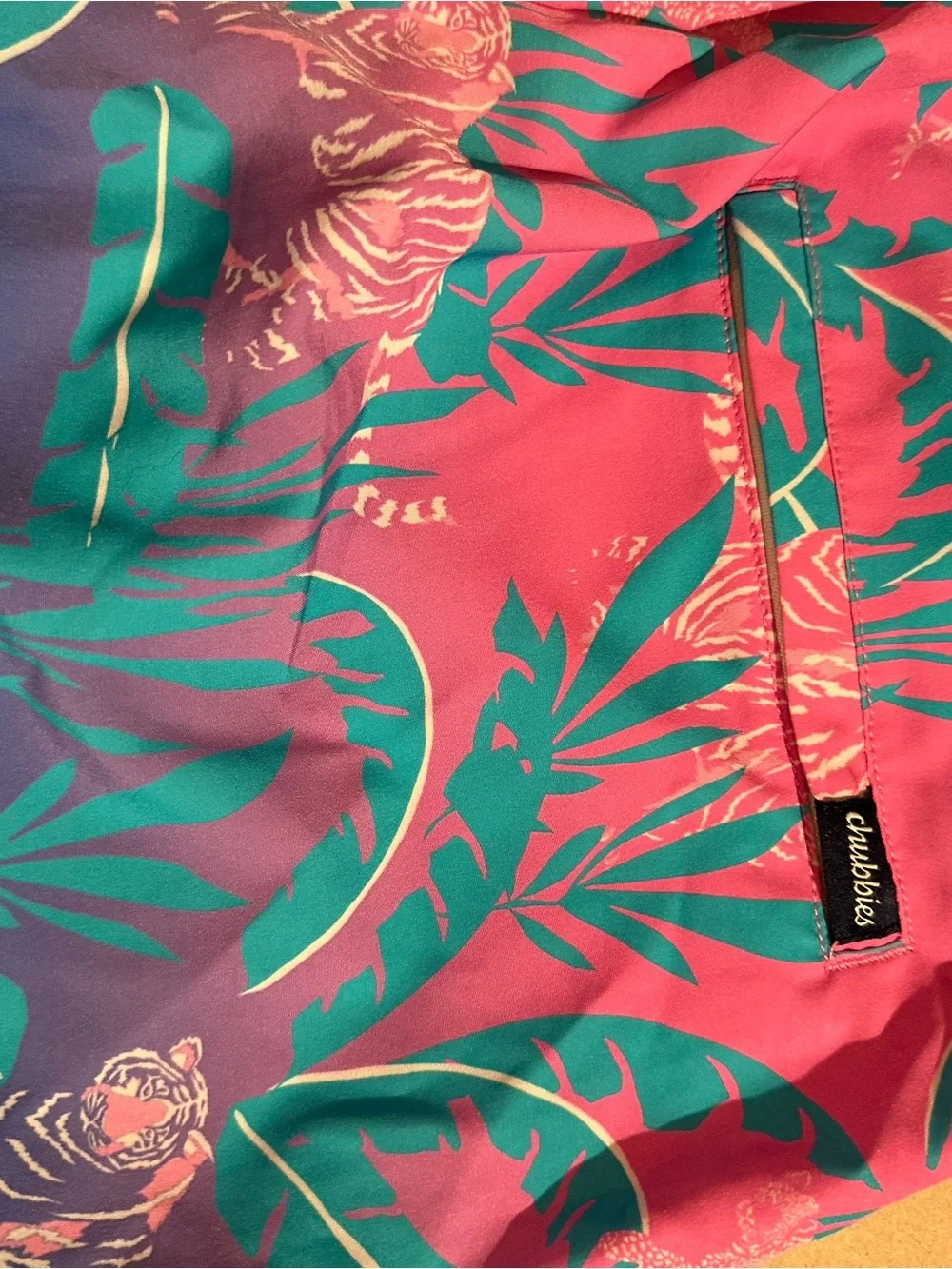 chubbies Pink Teal Blue Gradient Tiger Print Swim Trunks